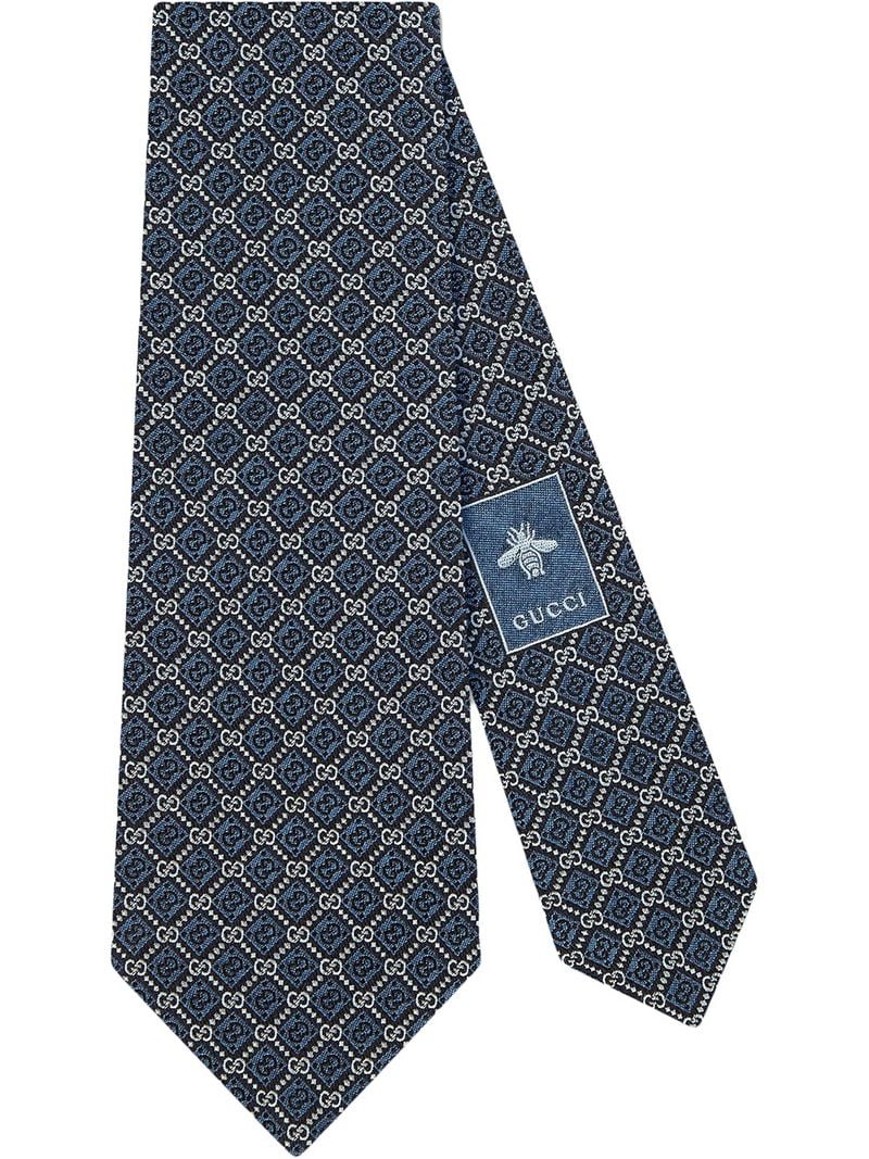 Gucci - GG and rhombus motif silk tie - men - Silk - One Size - Blue
