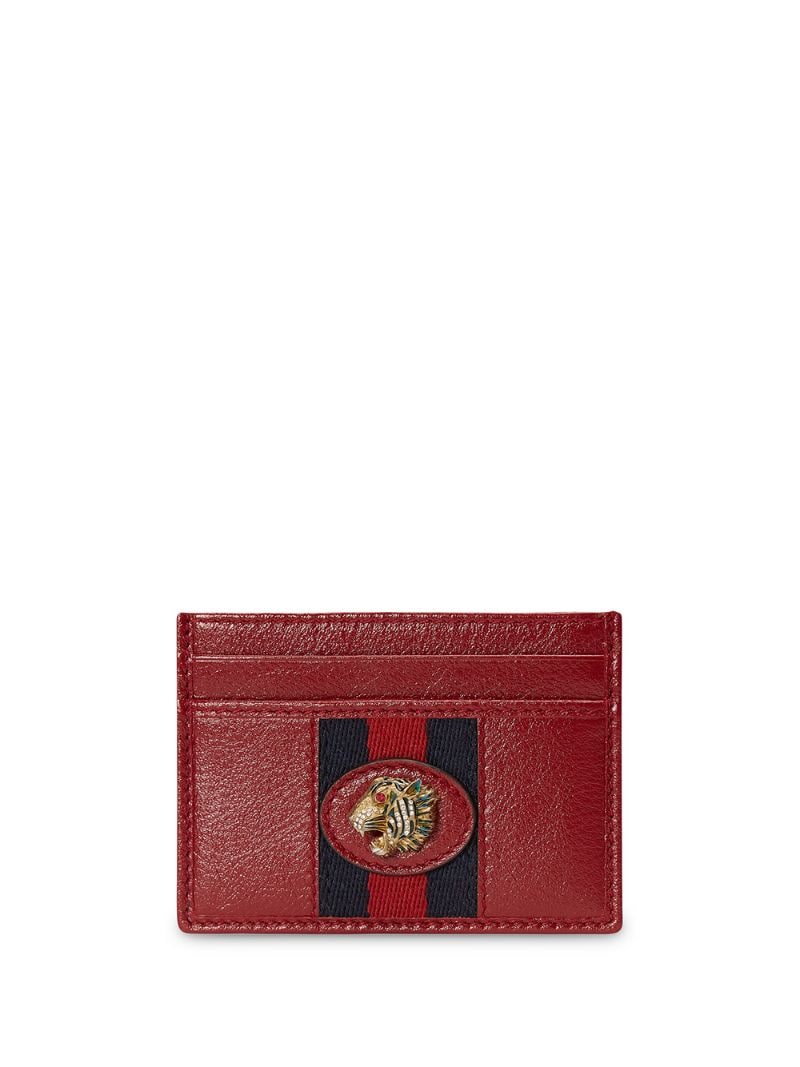 Gucci - Rajah card holder - women - Crystal/Leather/Silk/Fabric - One Size - Red
