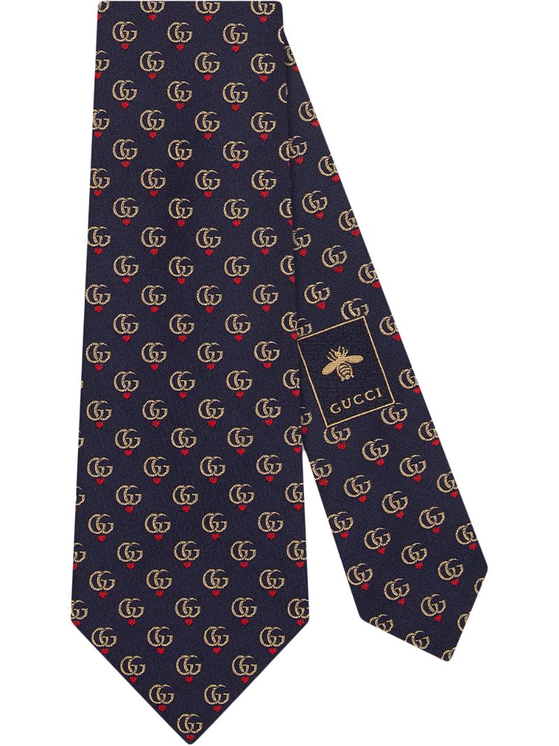 Gucci - Double G Hearts silk tie - men - Silk - One Size - Blue