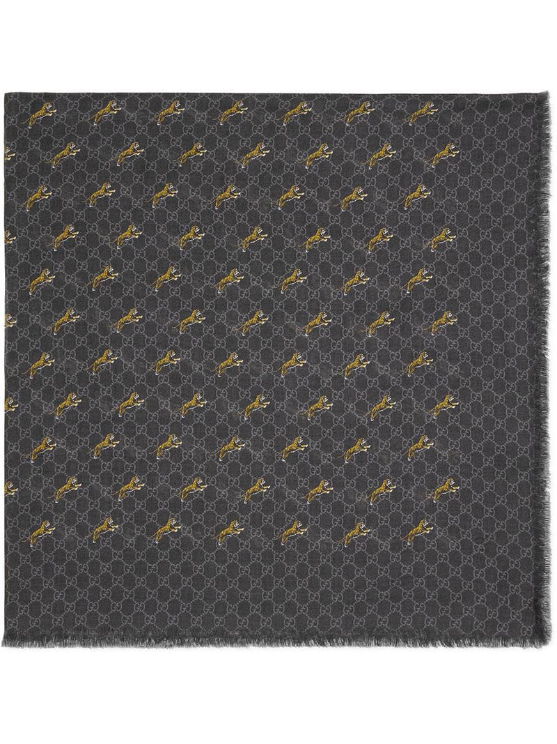 Gucci - GG shawl with tigers print - men - Silk/Modal - One Size - Grey