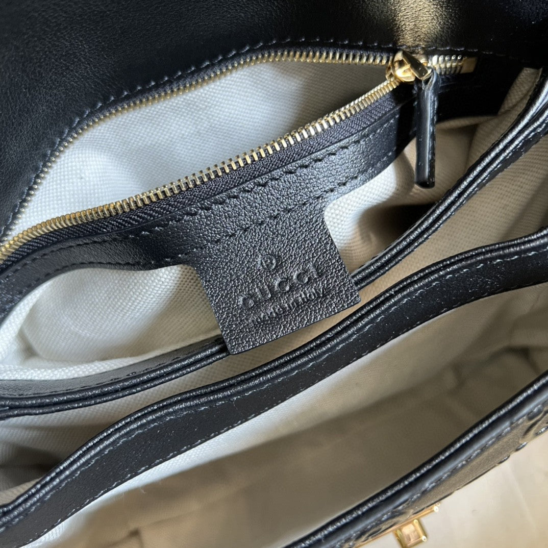 gg Debossed 11in 29cm Black Small Top Handle Handbag
