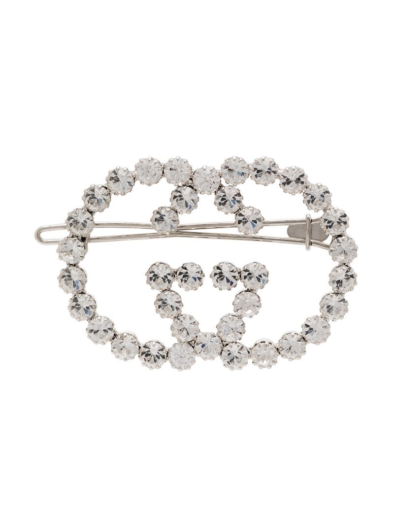 Gucci - Interlocking G embellished hair pin - women - Metal (Other)/Crystal - One Size - SILVER