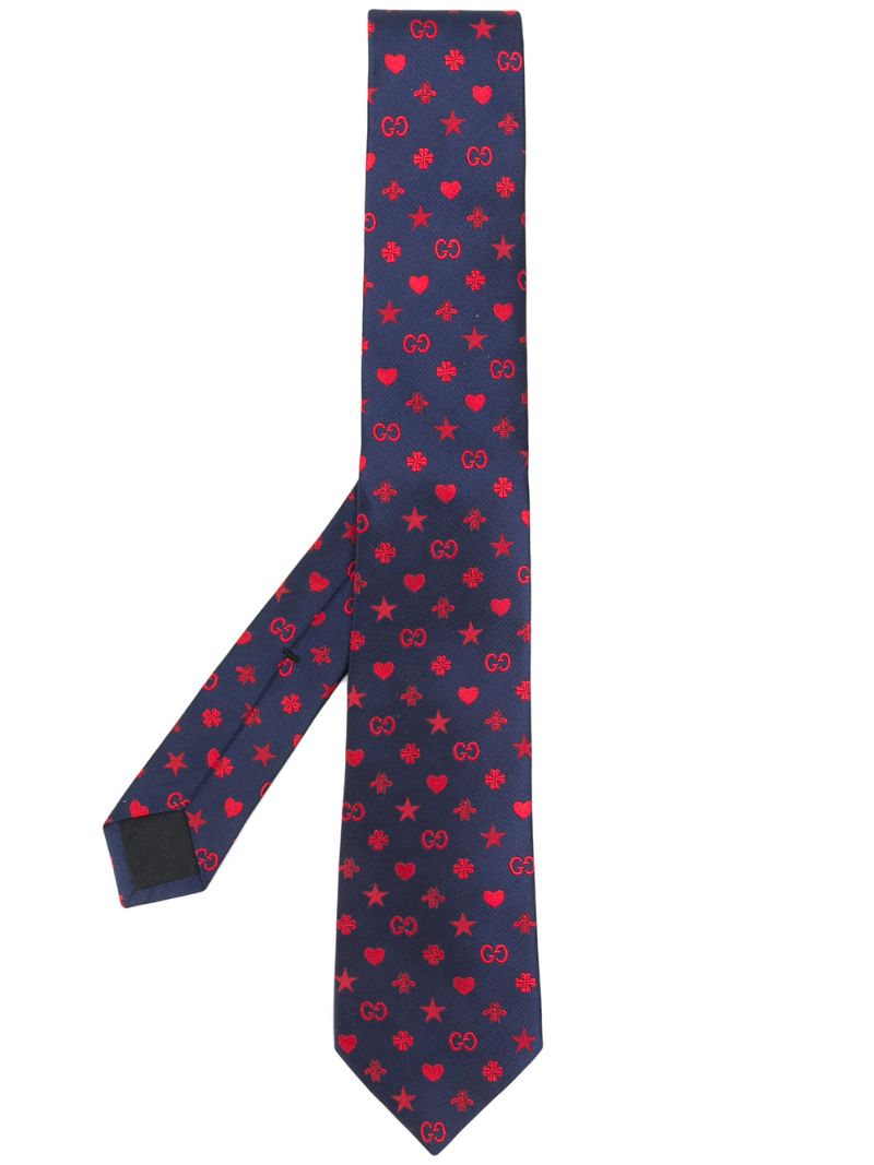 Gucci - emblem printed tie - men - Silk/Cupro - One Size - Blue