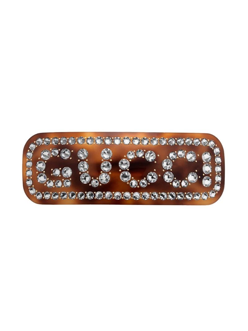 Gucci - Crystal Gucci hair clip - women - metal/Resin/Rhinestone - One Size - Brown