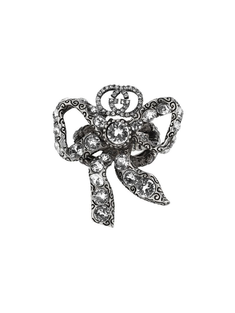 Gucci - Metal bow ring with crystals - women - Crystal/metal - 49 - Metallic