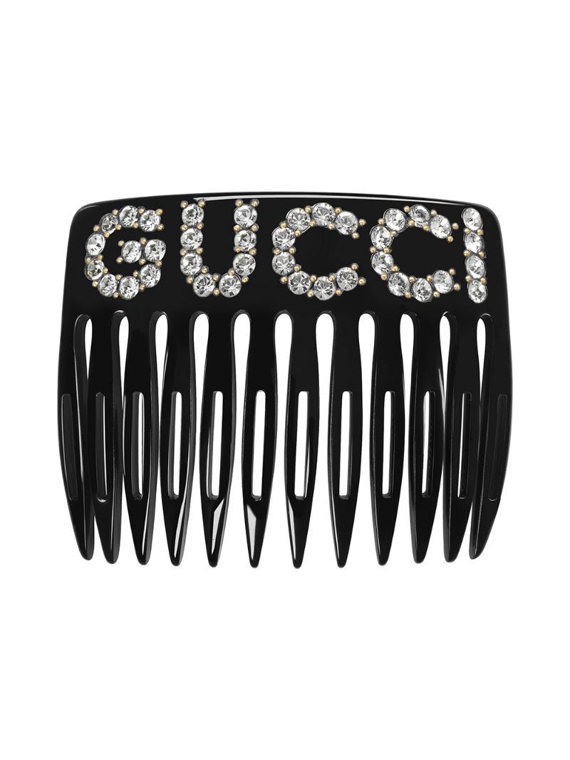 Gucci - embellished logo hair comb - women - Resin/Rhinestone/metal - One Size - Black