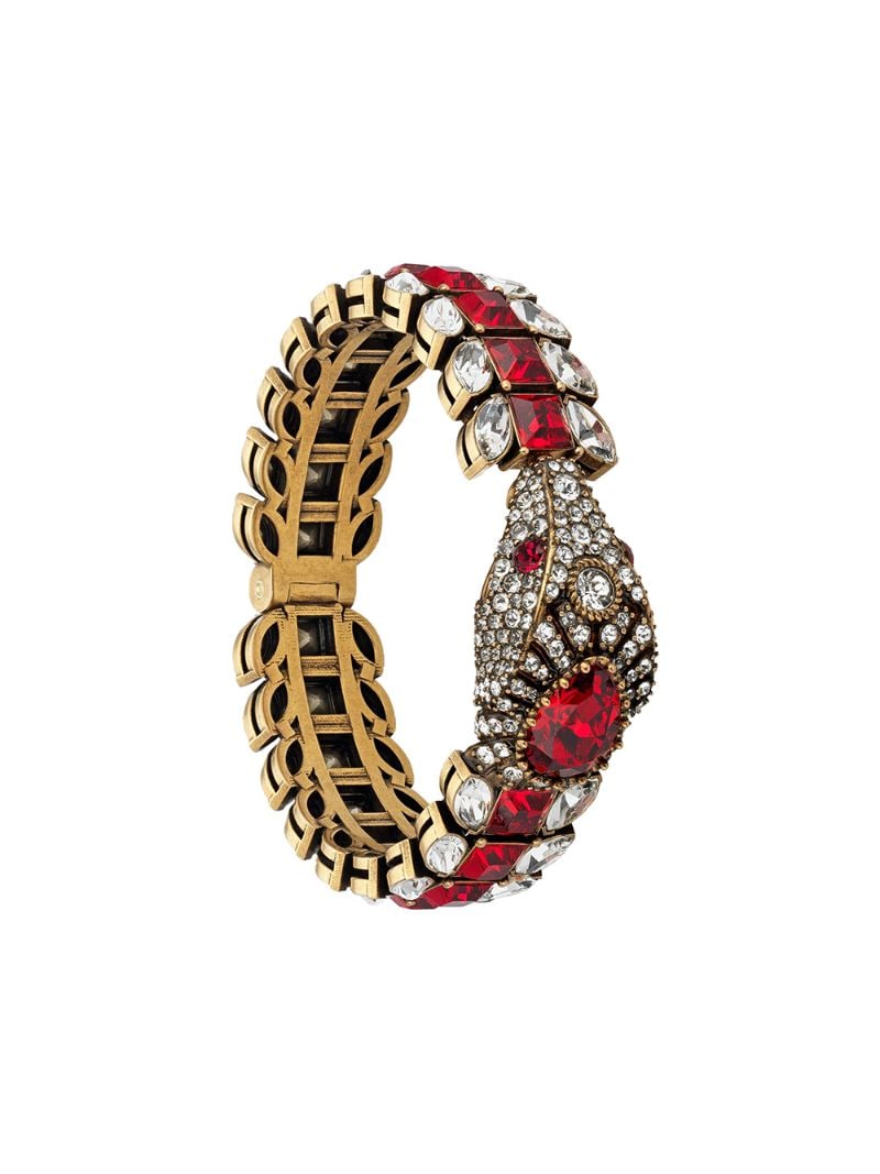 Gucci - crystal embellished snake bracelet - women - Crystal/metal - XXXS - Red