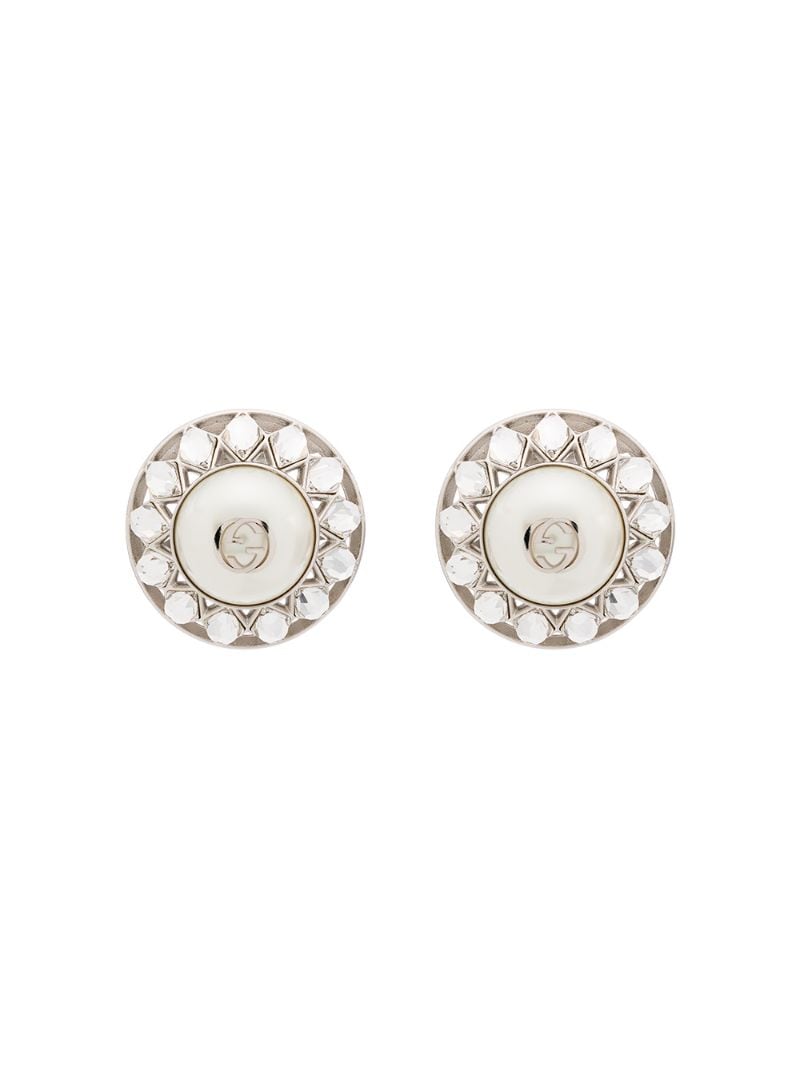 Gucci - logo-detail crystal earrings - women - Crystal/Brass - One Size - Metallic