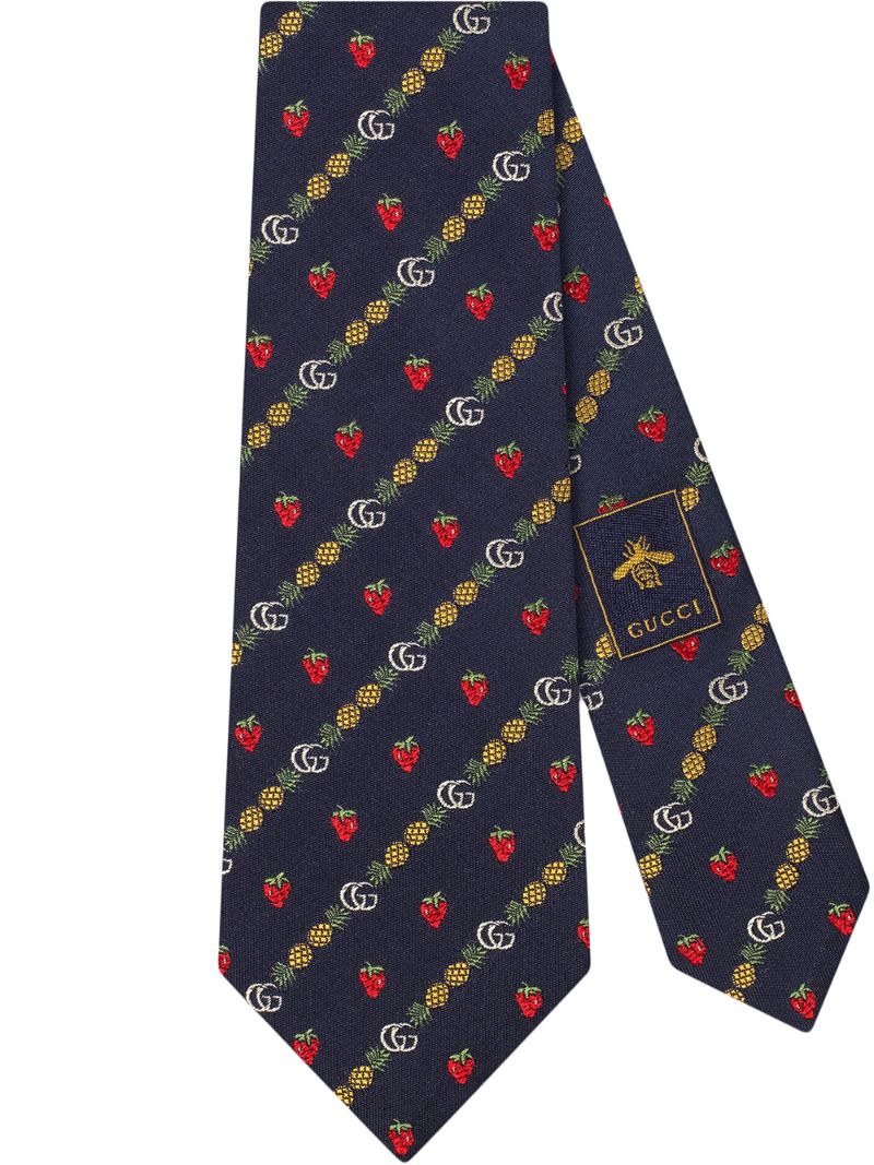 Gucci - Double G pineapple strawberry tie - men - Silk - One Size - Blue