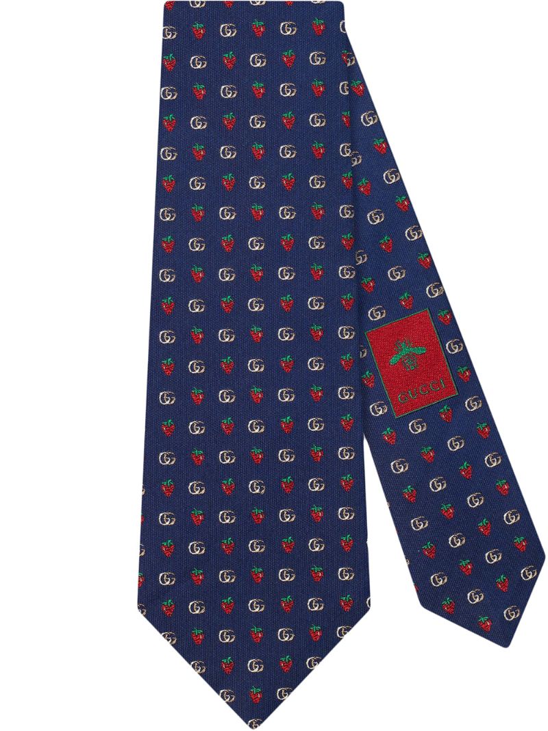 Gucci - Double G strawberry tie - men - Silk - One Size - Blue