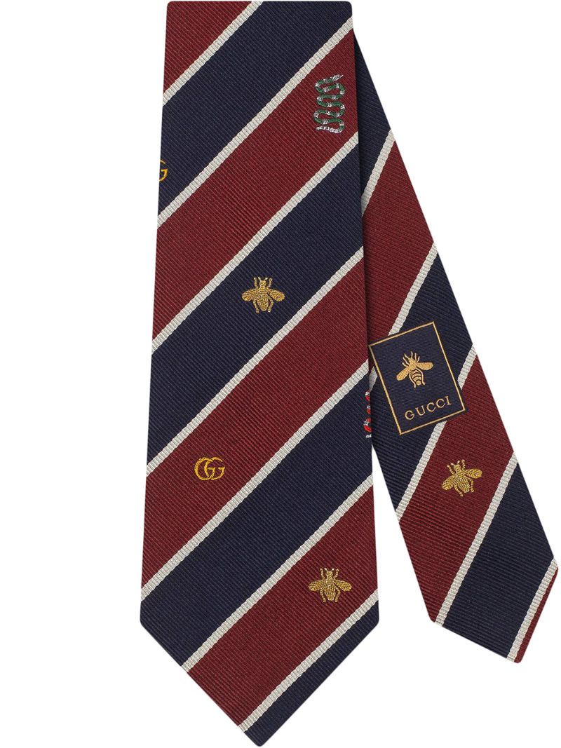 Gucci - stripe print motif detail tie - men - Silk - One Size - Red