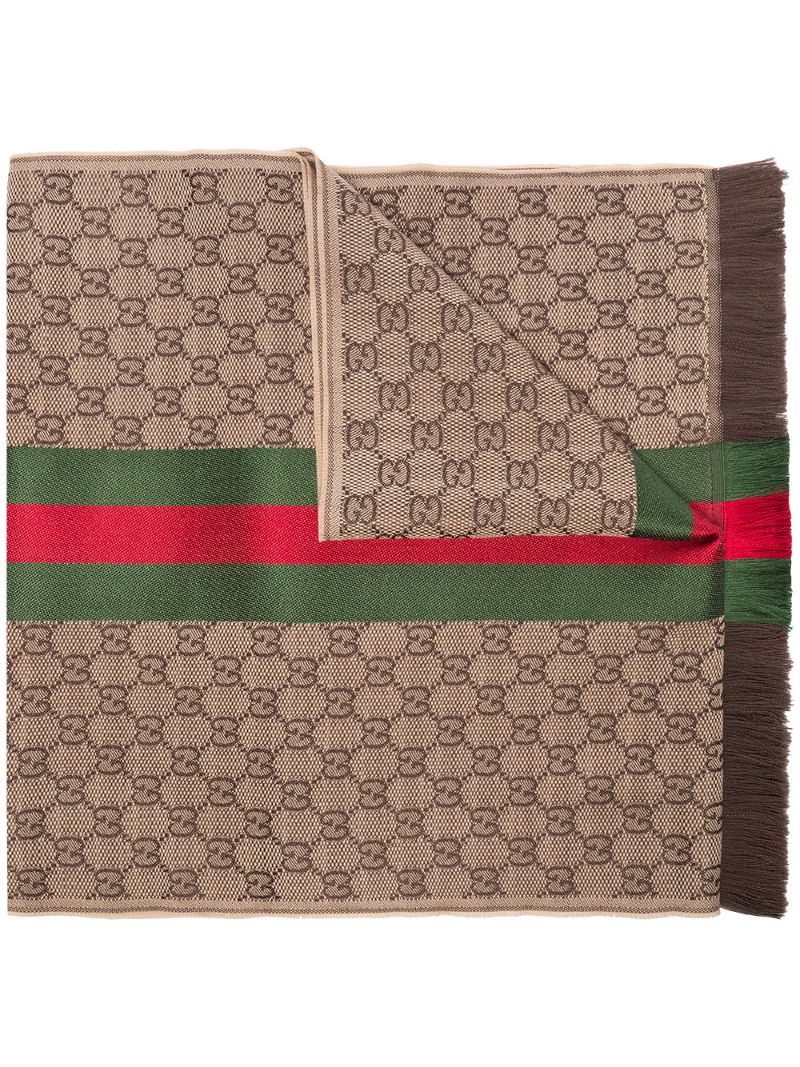 Gucci - GG Supreme Web stripe scarf - men - Silk/Wool - One Size - NEUTRALS
