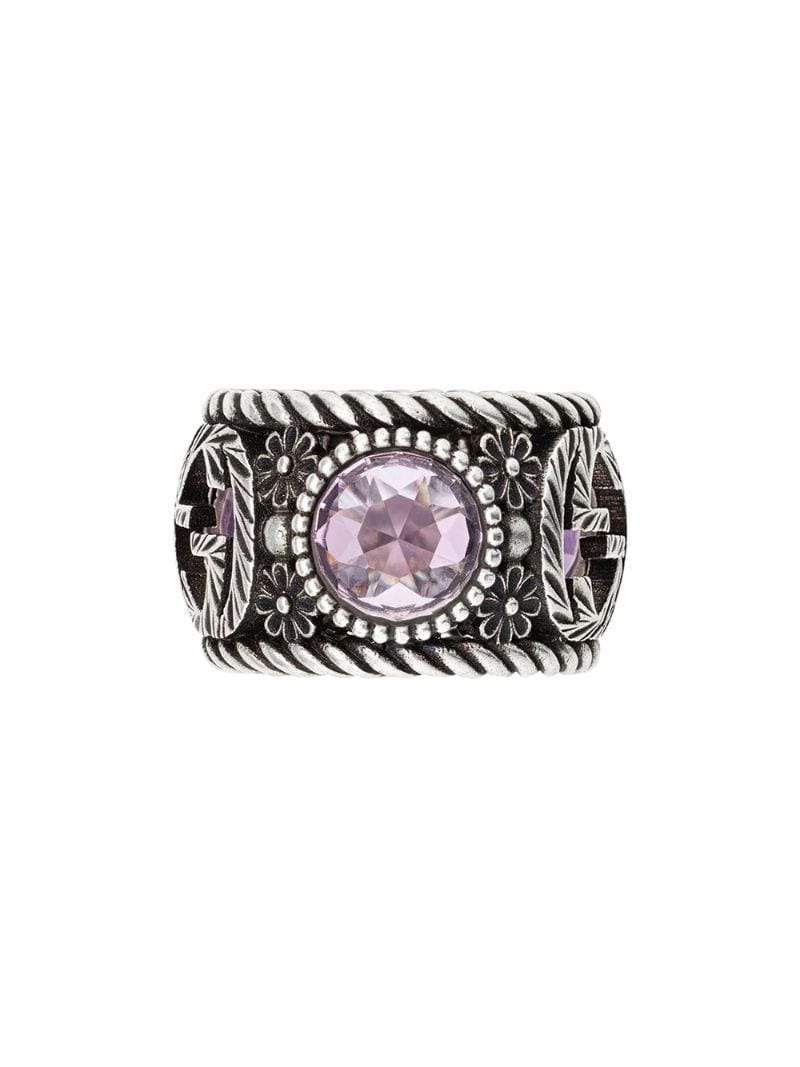 Gucci - Interlocking G and flowers ring - women - Acrylic/Sterling Silver - 53, 55, 57 - SILVER