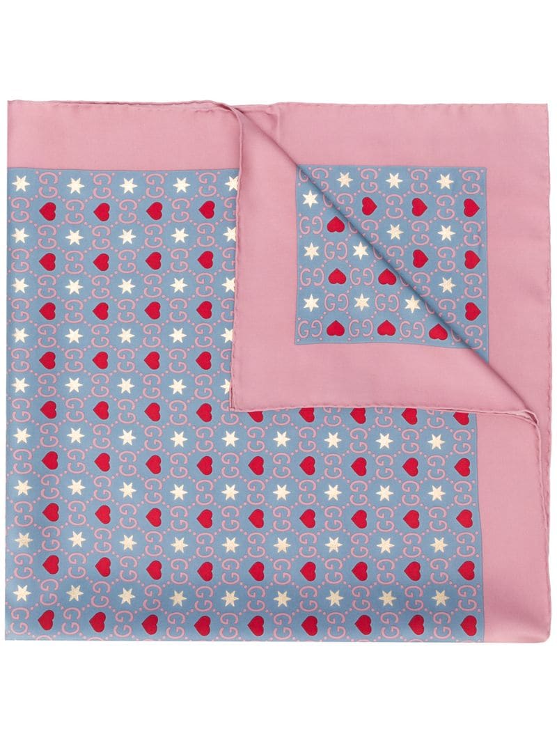 Gucci - heart and star GG print scarf - women - Silk - One Size - Blue
