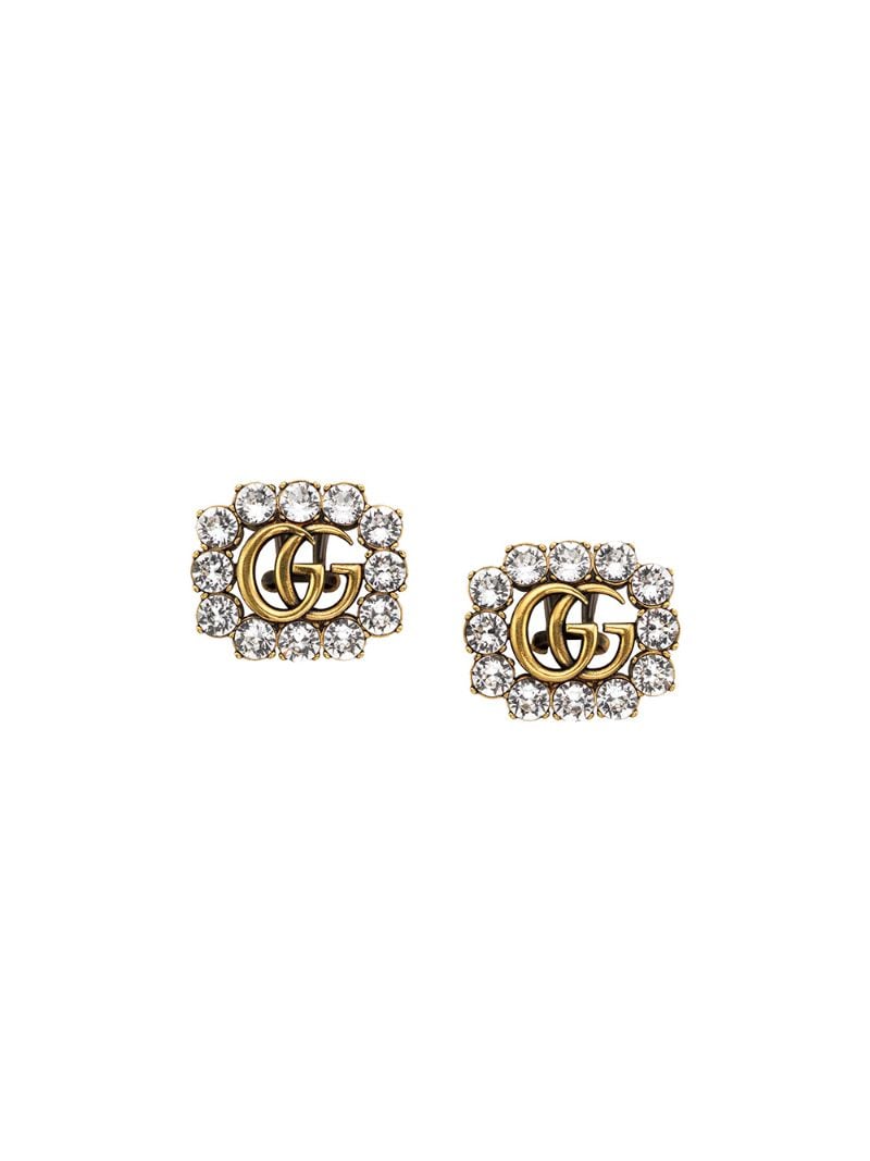 Gucci - embellished Double G earrings - women - Crystal/Gold Plated Metal - One Size - GOLD