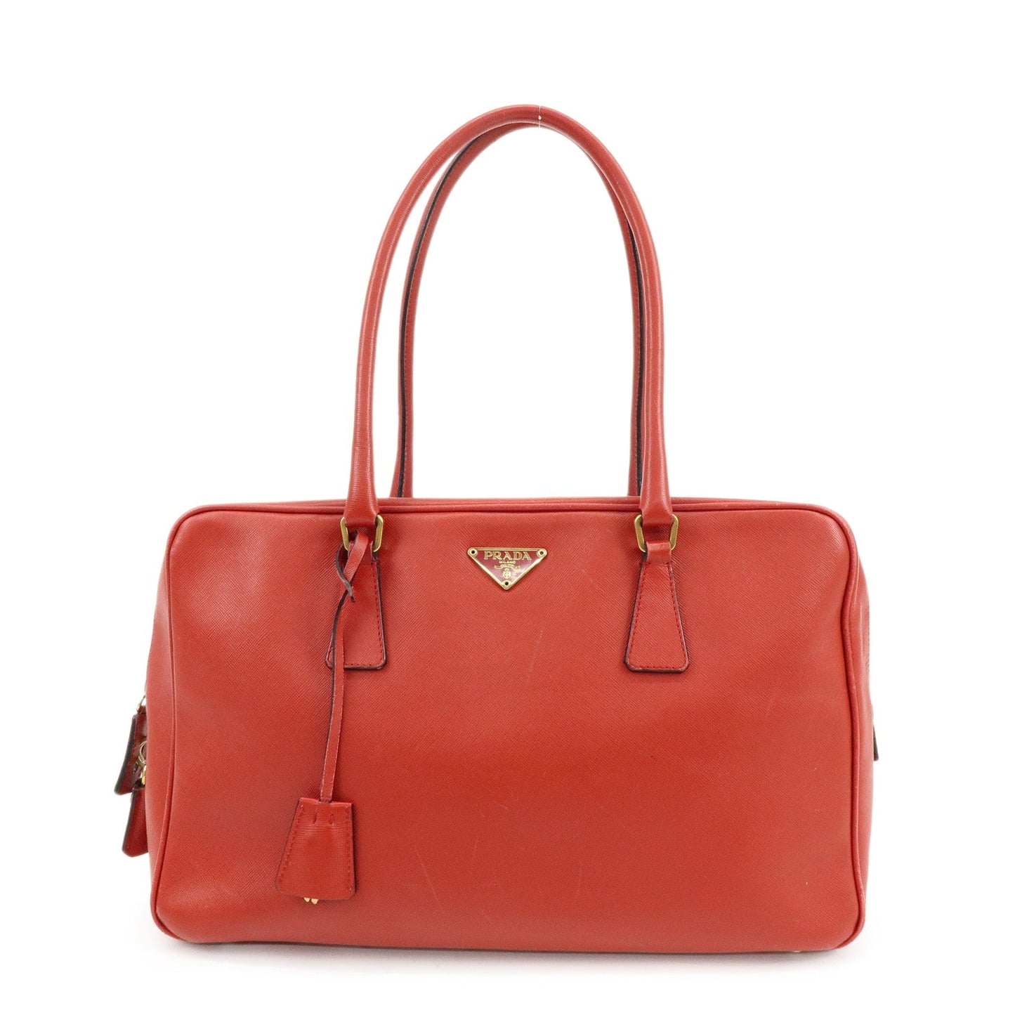 Shoulder Bag Triangle Hand Bag Leather Saffiano Red