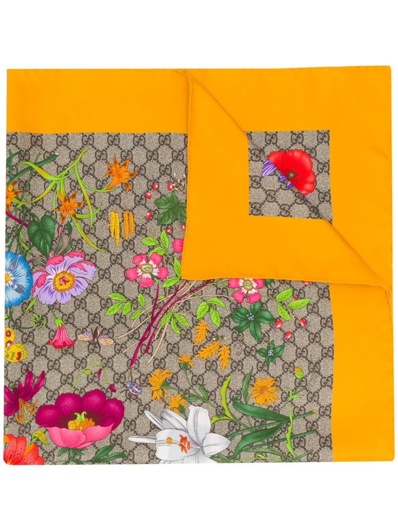 Gucci - Flora print silk scarf - women - Silk - One Size - Neutrals