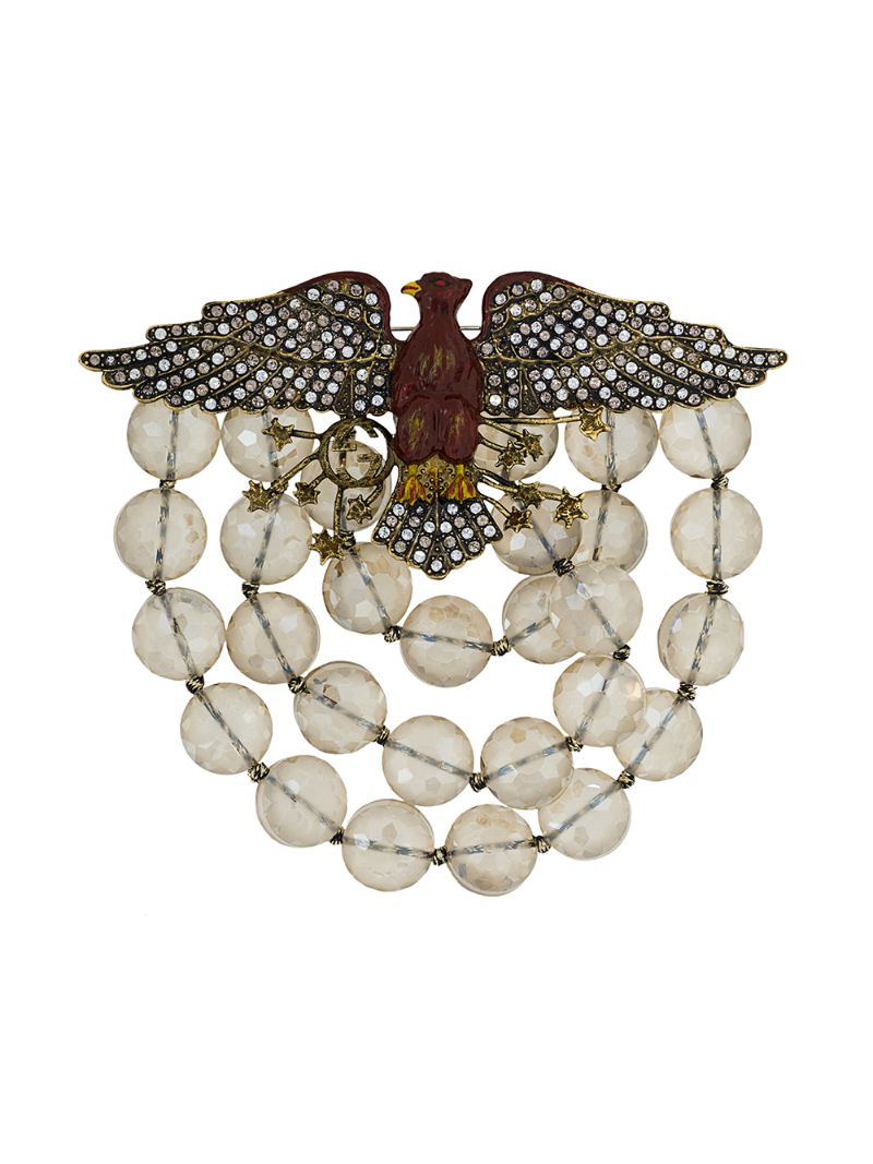 Gucci - crystal-embellished eagle brooch - women - Glass Fiber/Crystal/Brass/glass - One Size - GOLD