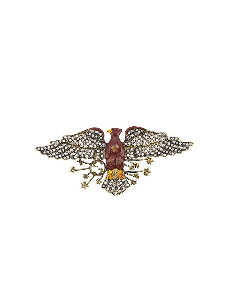 Gucci - crystal-embellished eagle brooch - women - Crystal/Brass - One Size - Metallic