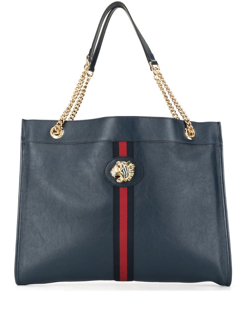 Gucci - tiger plaque tote bag - women - Leather - One Size - Blue