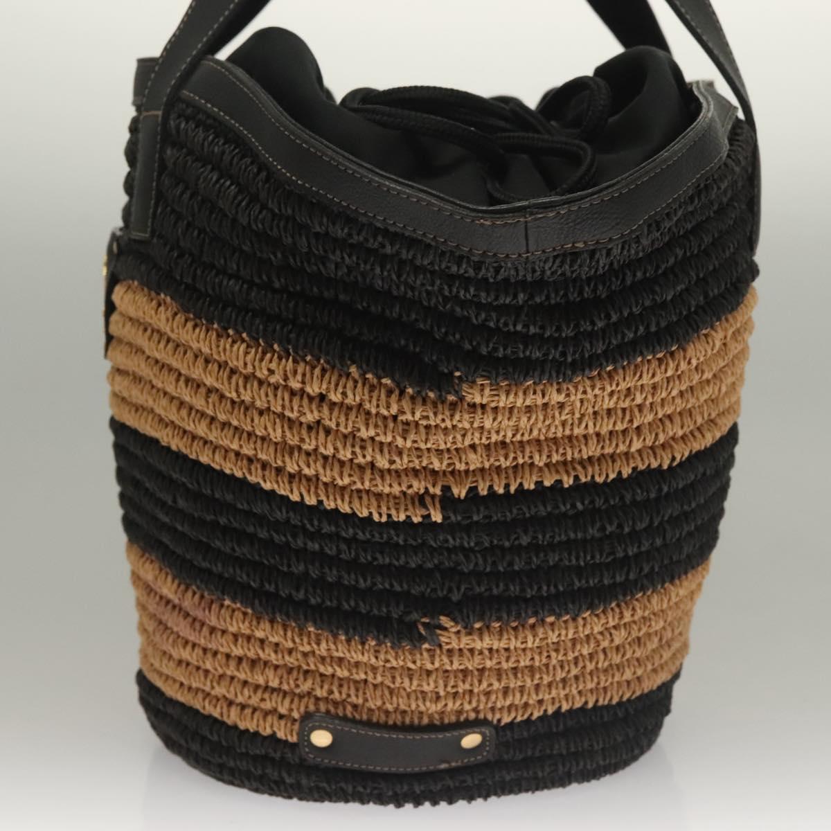 Burberry Label Tote Bag Wicker Black Blue