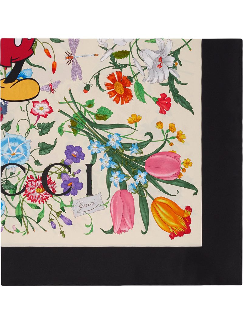 Gucci - x Disney floral print bandana scarf - women - Silk - One Size - White