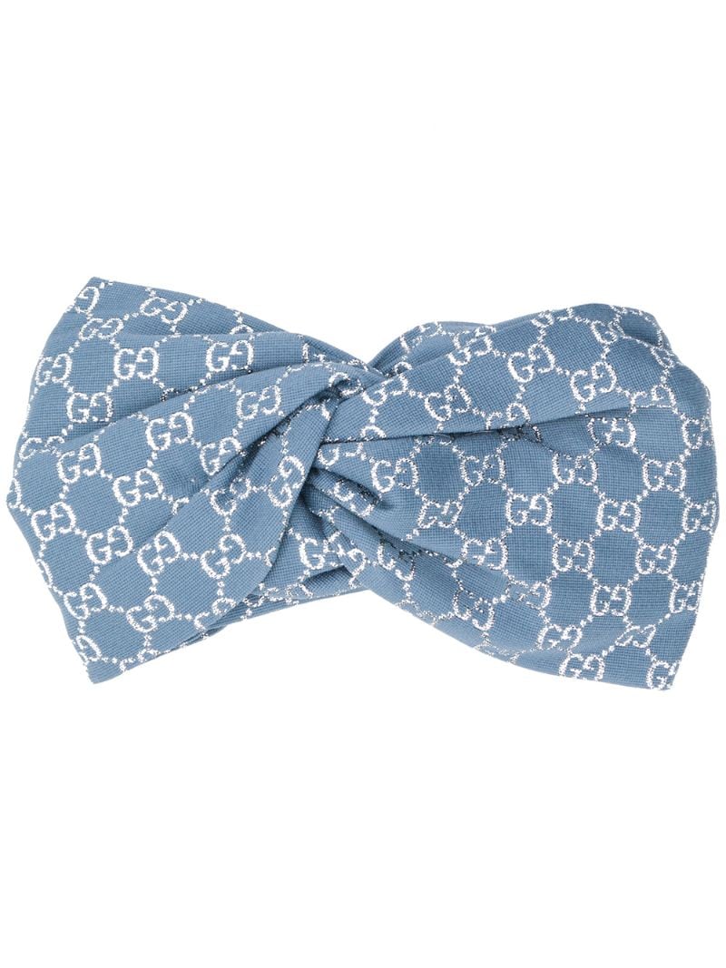 Gucci - monogram pattern hair bow - women - Wool/Silk/Metallic Fibre - M - Blue