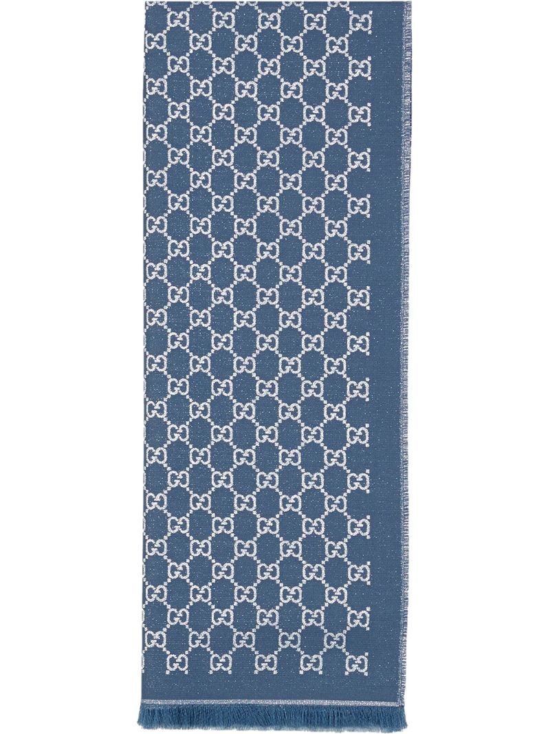 Gucci - GG jacquard fringed scarf - women - Cotton/Viscose/Metallic Fibre - One Size - Blue