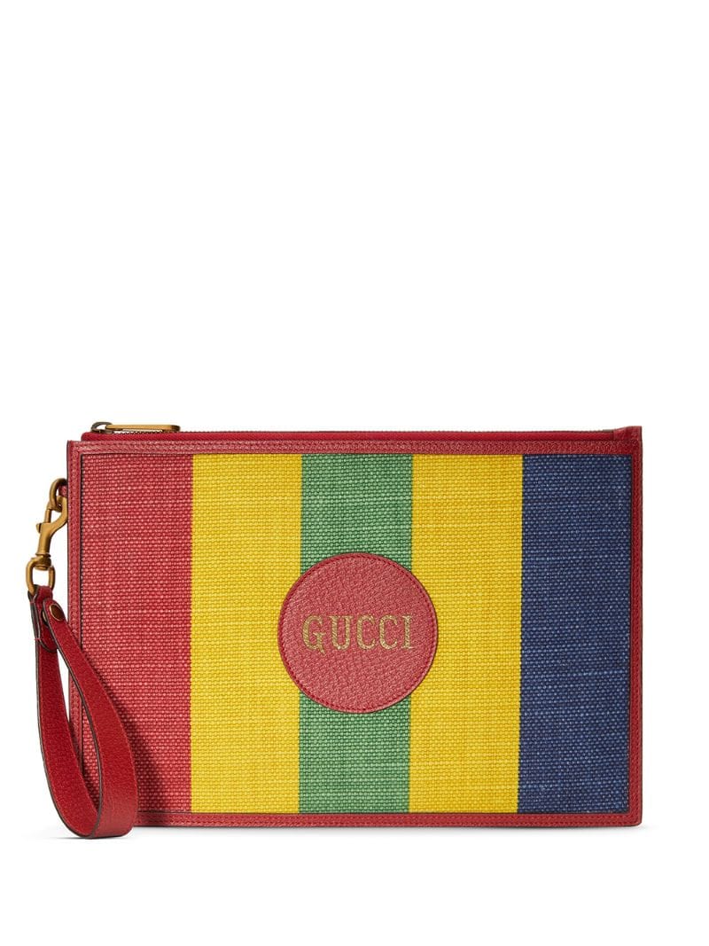 Gucci - striped logo clutch bag - men - Cotton/Leather/Viscose/Canvas - One Size - Red