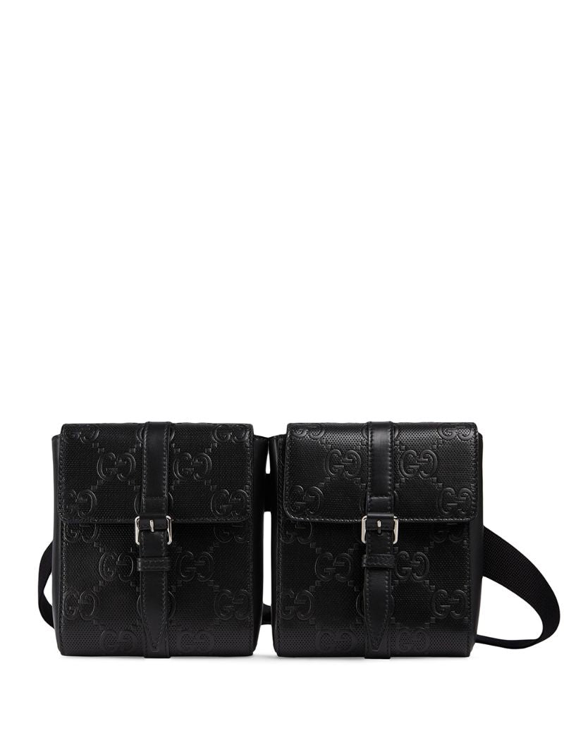 Gucci - GG motif belt bag - men - Cotton/Linen/Flax/Leather - One Size - Black