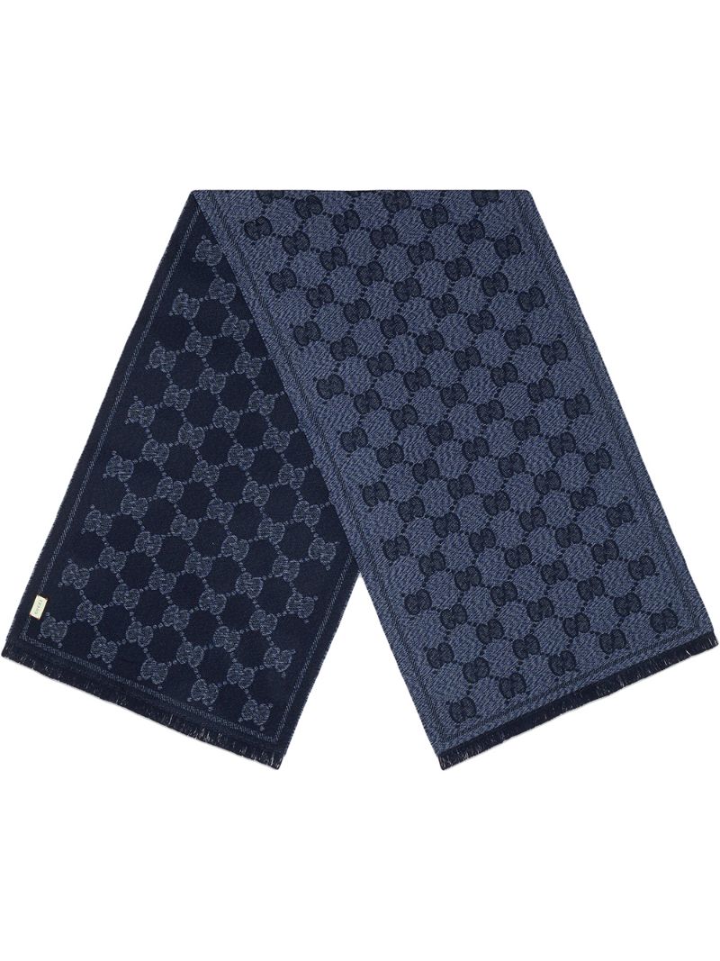 Gucci - GG pattern jacquard scarf - men - Wool - One Size - Blue