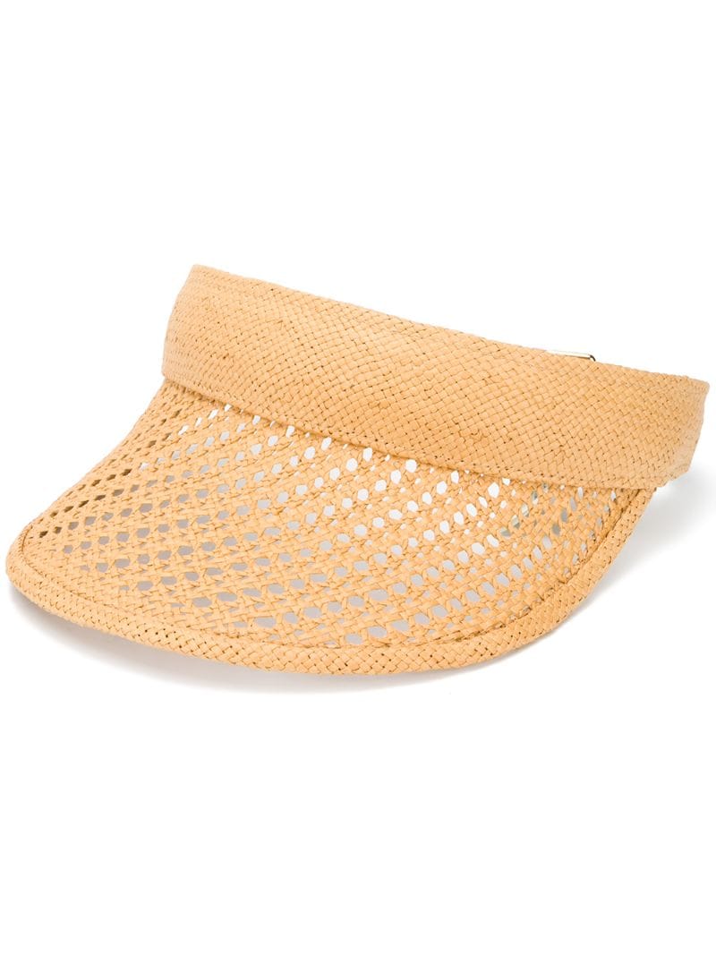 Gucci - woven-design visor hat - women - Paper/Cotton/Leather/Rubber - XL - Neutrals