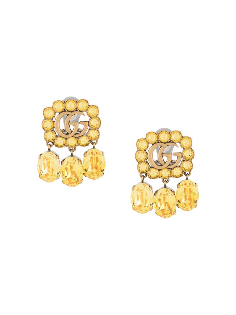 Gucci - Double G crystal-embellished earrings - women - Acetate/Crystal/Topaz/metal - One Size - yellow