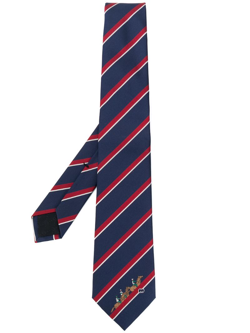 Gucci - horse and stripes print necktie - men - Silk - One Size - Blue