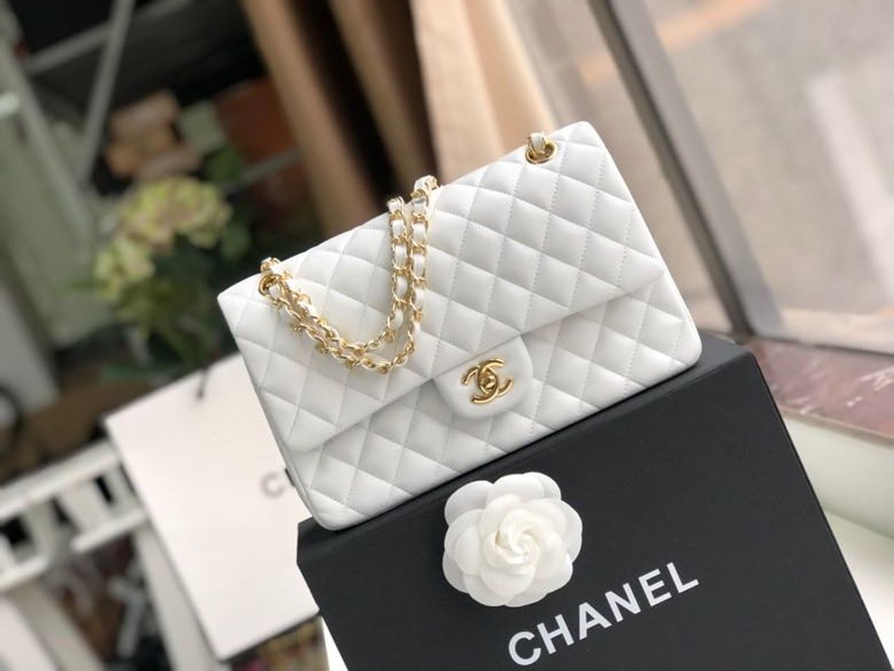 Chanel Classic Handbag Toned Hardware For Women Bags White Gold Crossbody Bag