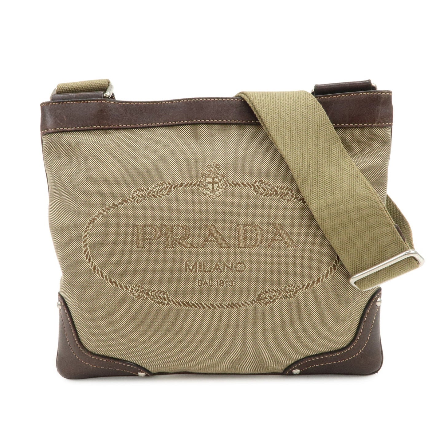 Shoulder Bag Jacquard Leather Brown Beige
