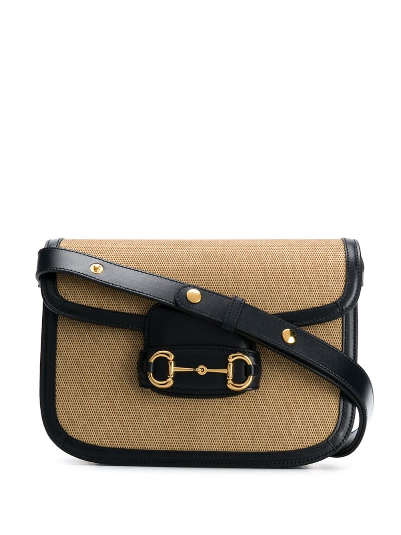 Gucci - signature Horsebit detail shoulder bag - women - Leather/Fabric - One Size - Neutrals