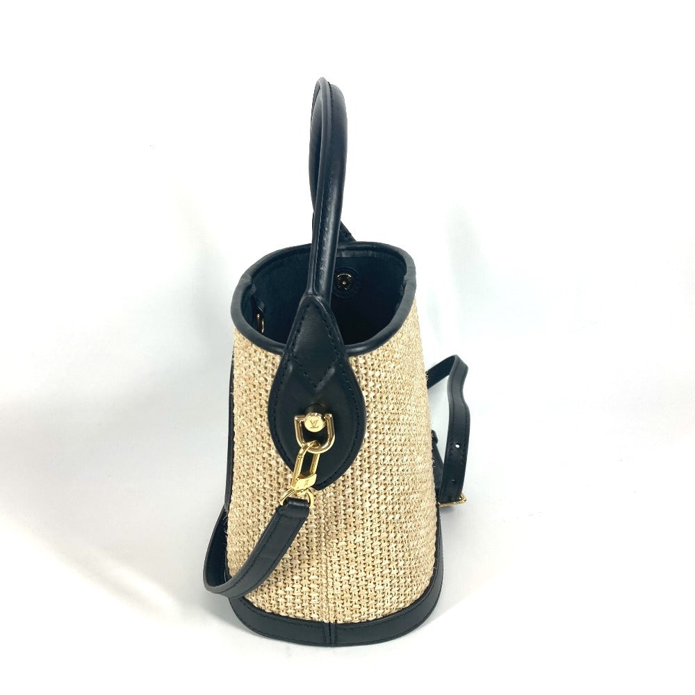 Louis Vuitton M59961 Petite Leather Raffia Black Bucket Shoulder Bag