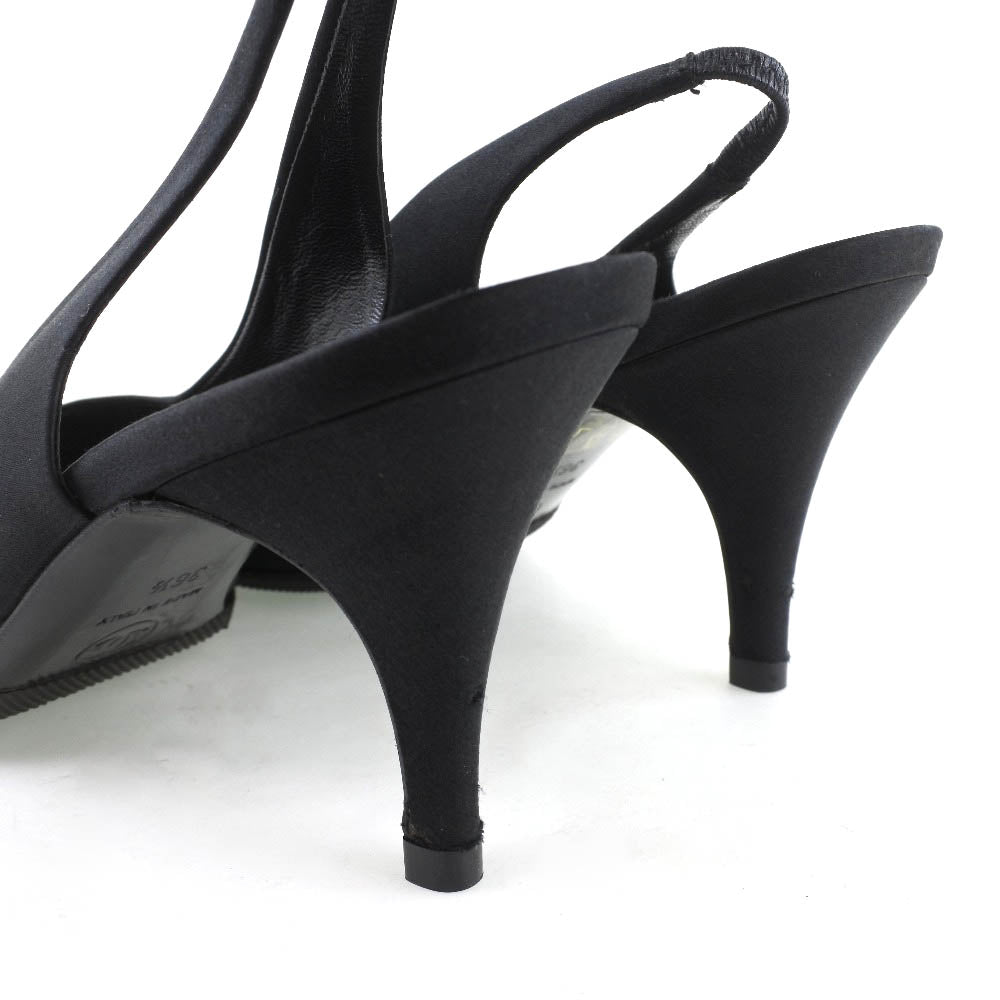 CHANEL pumps Satin black Sandals Women 36 1/2