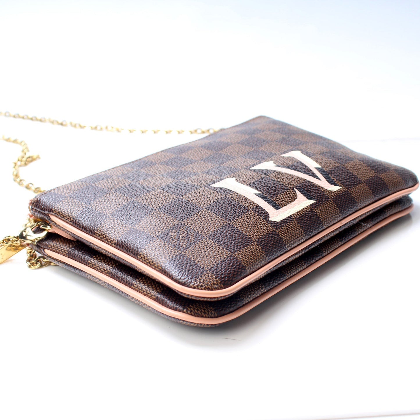 Louis Vuitton Double Zip Pochette Ebene Damier Clutch Bag