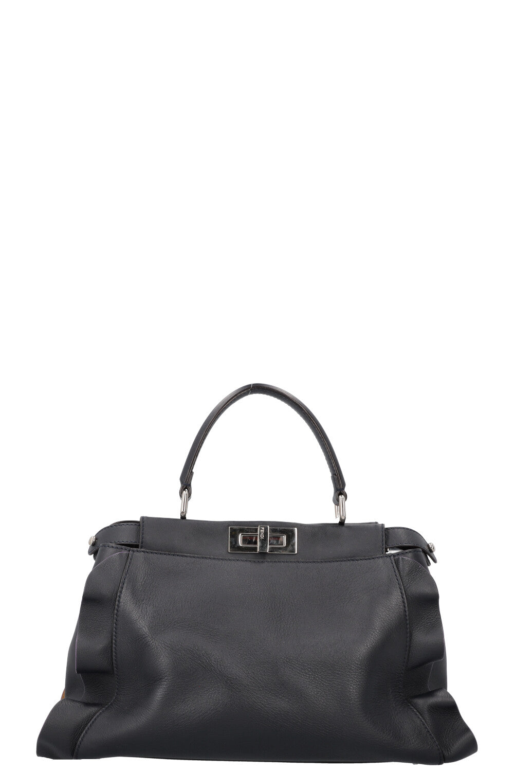 Fendi Ruffle Peekaboo Leather Black Medium Handbag
