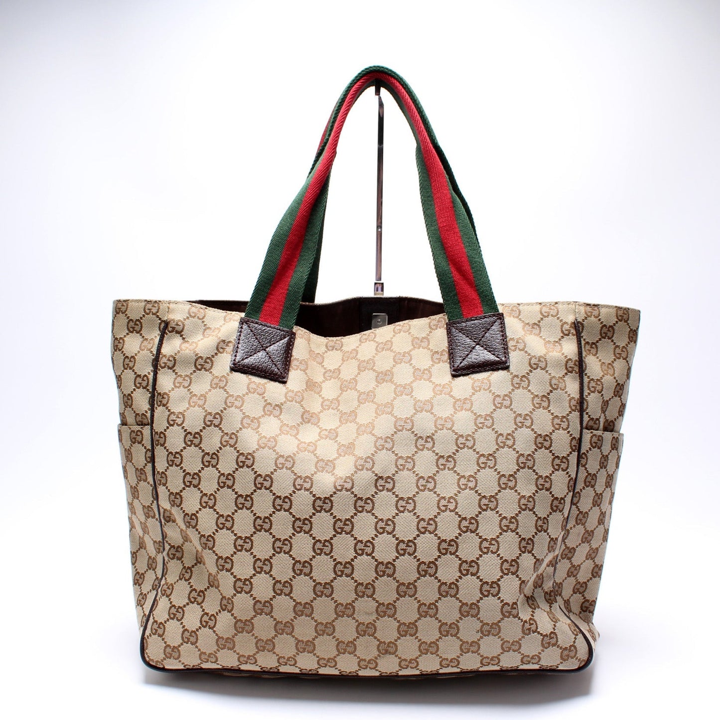 Gucci GG Web Handle Double Pocket Canvas Tote Bag