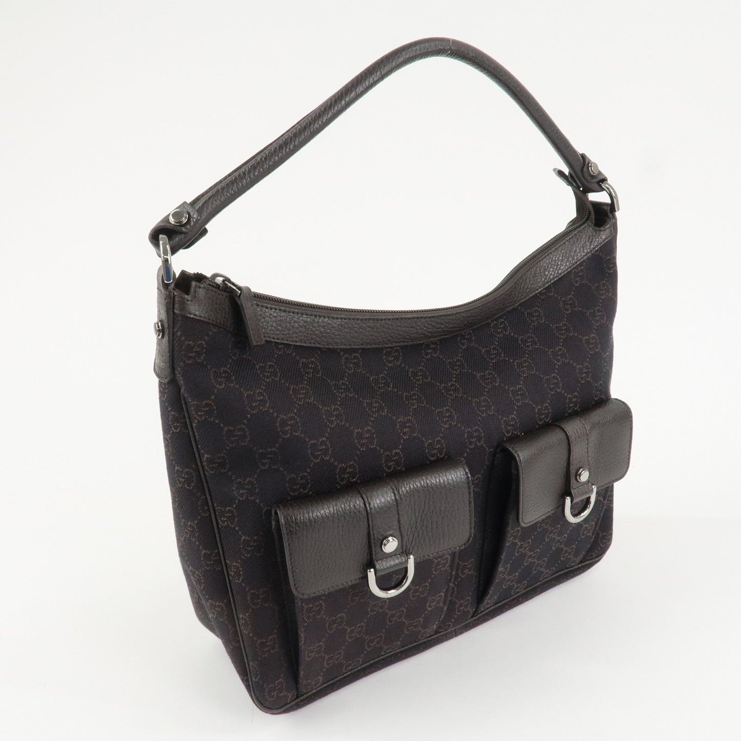 GUCCI Abbey Leather Canvas Shoulder Bag Hand Bag Dark Brown 293581