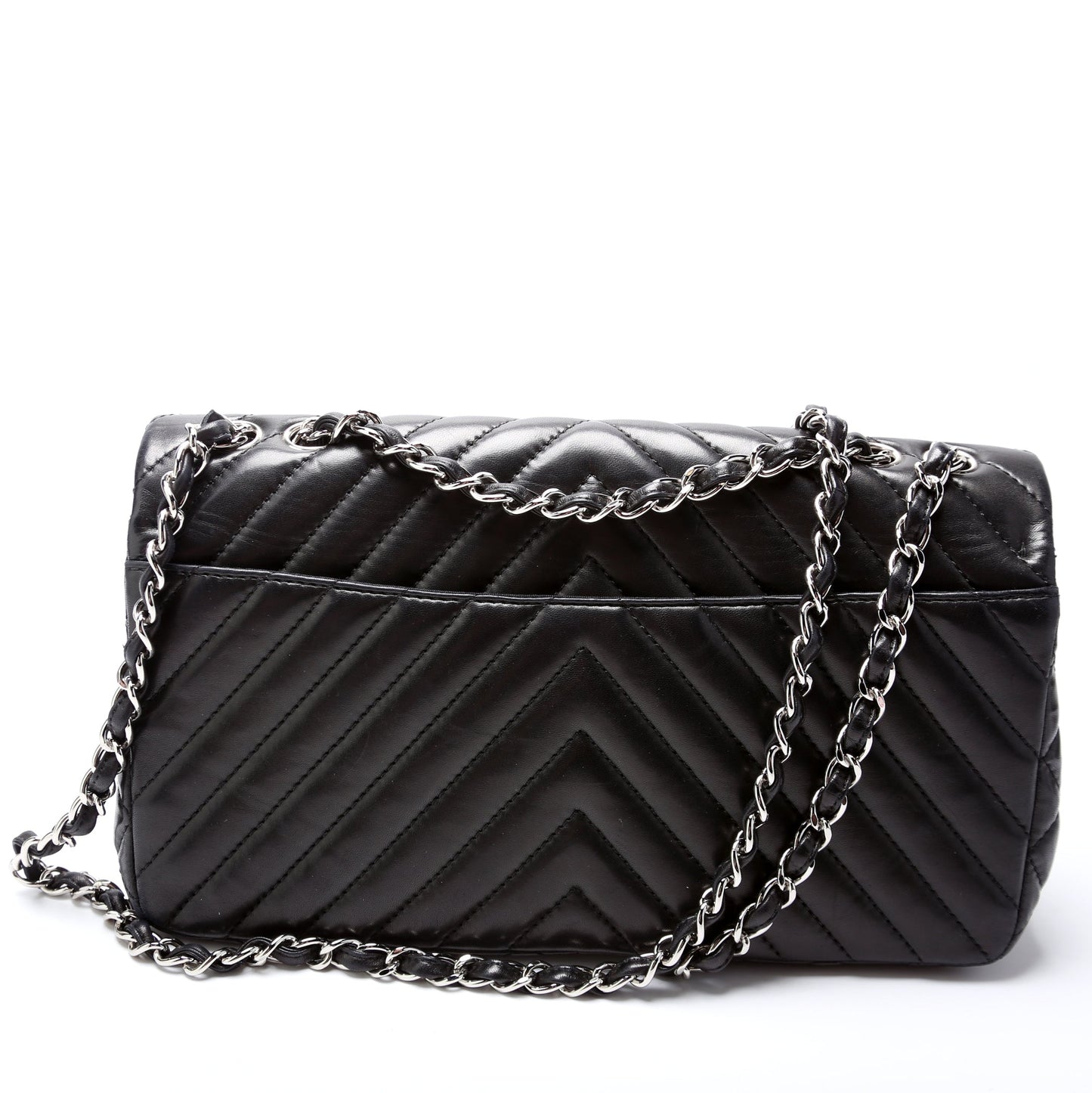 Chanel Surpique Chevron Quilted Lambskin Single Flap Handbag