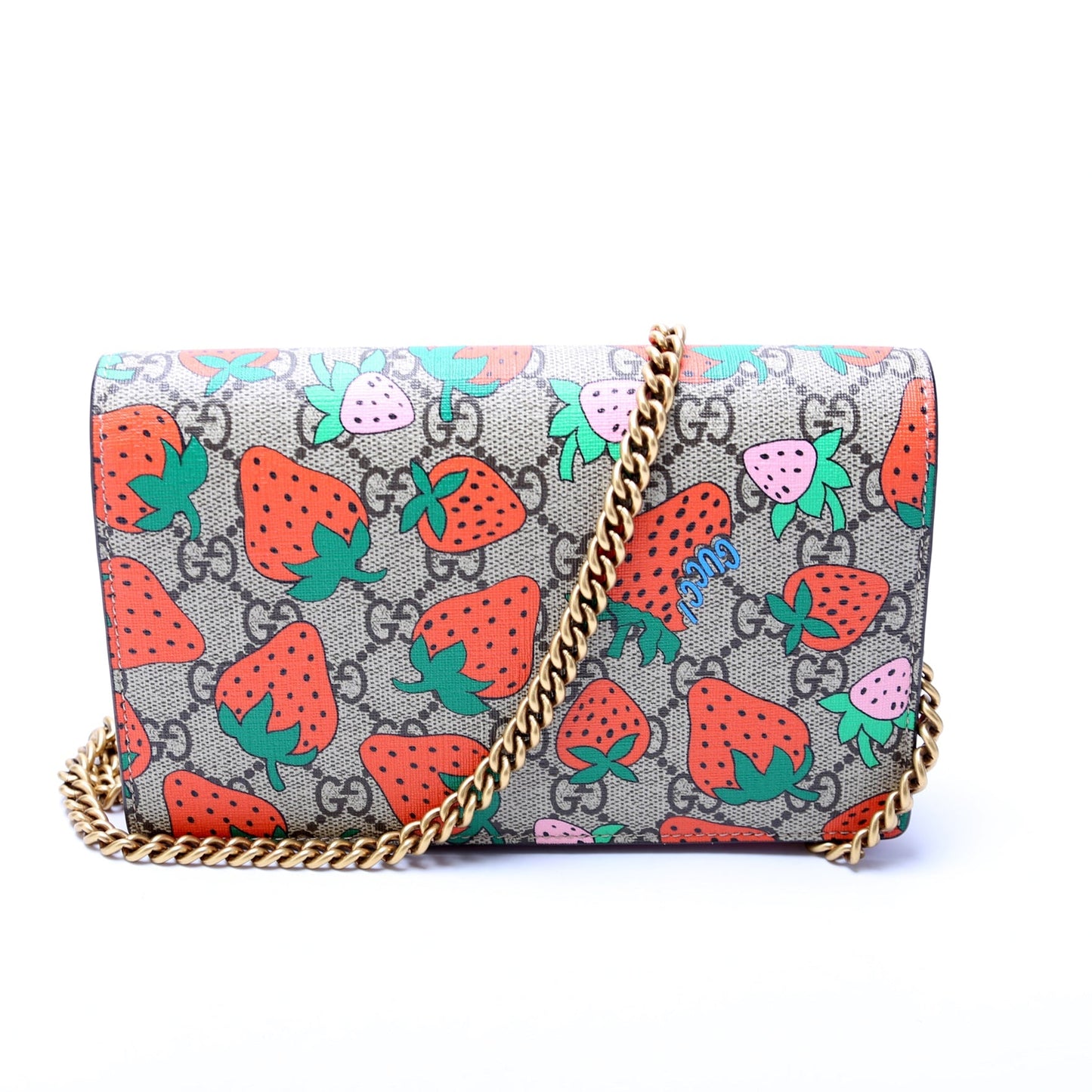 Gucci GG Stawberry Chain Wallet Case
