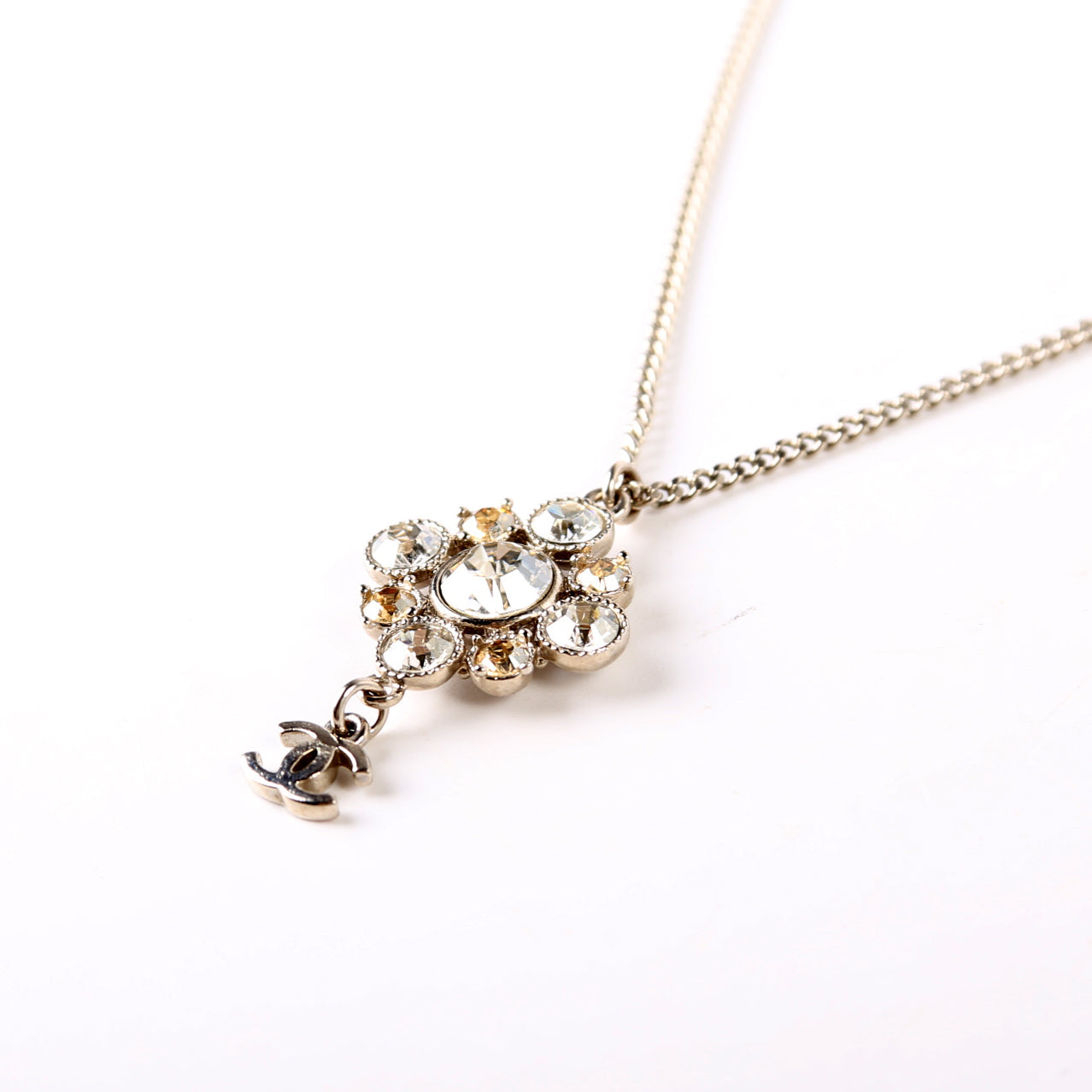 Chanel Rhinestone Cluster Drop CC Necklace