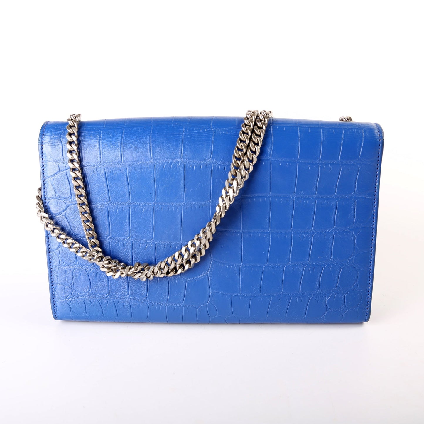YSL Saint Laurent Kate Tassel Satchel Croc Embossed Bag Blue Medium Travel Bag