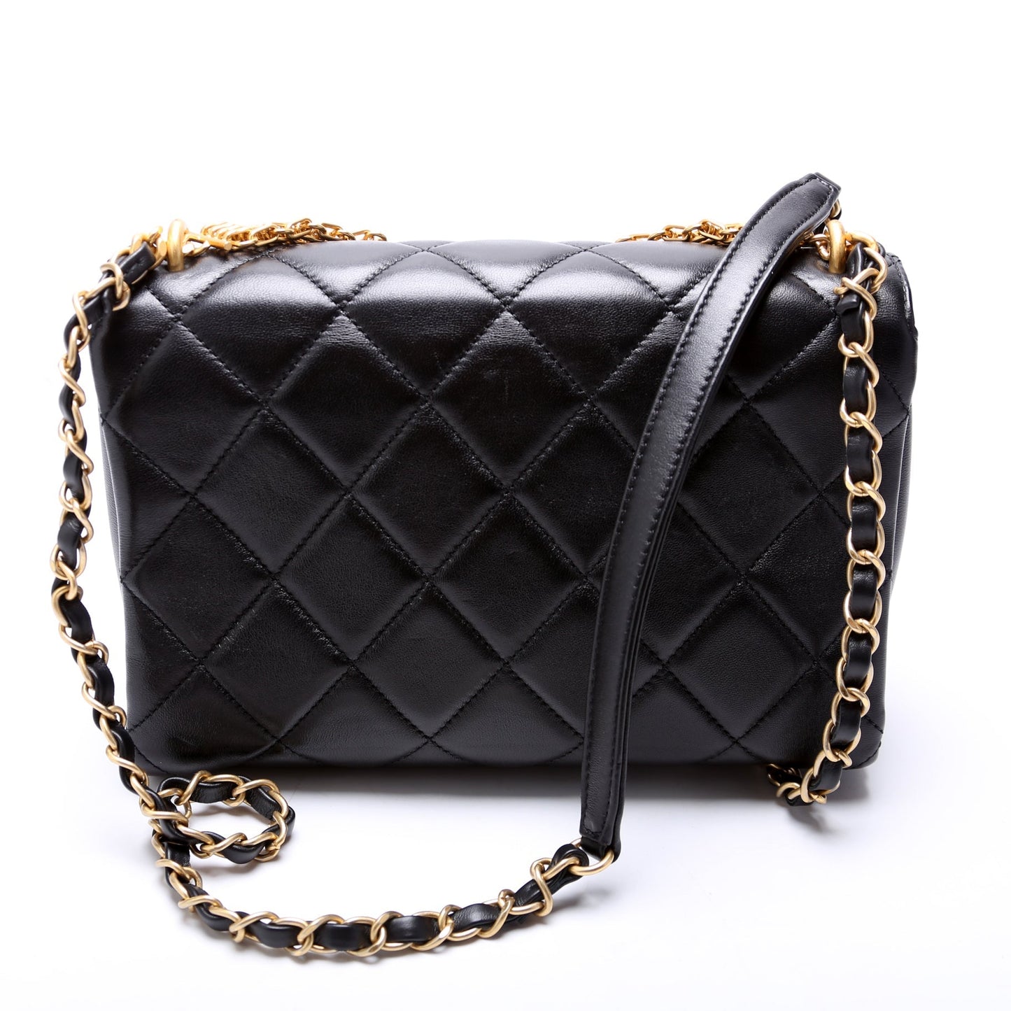 Chanel Crystal Logo Top Handle Flap Quilted Black Small Handbag