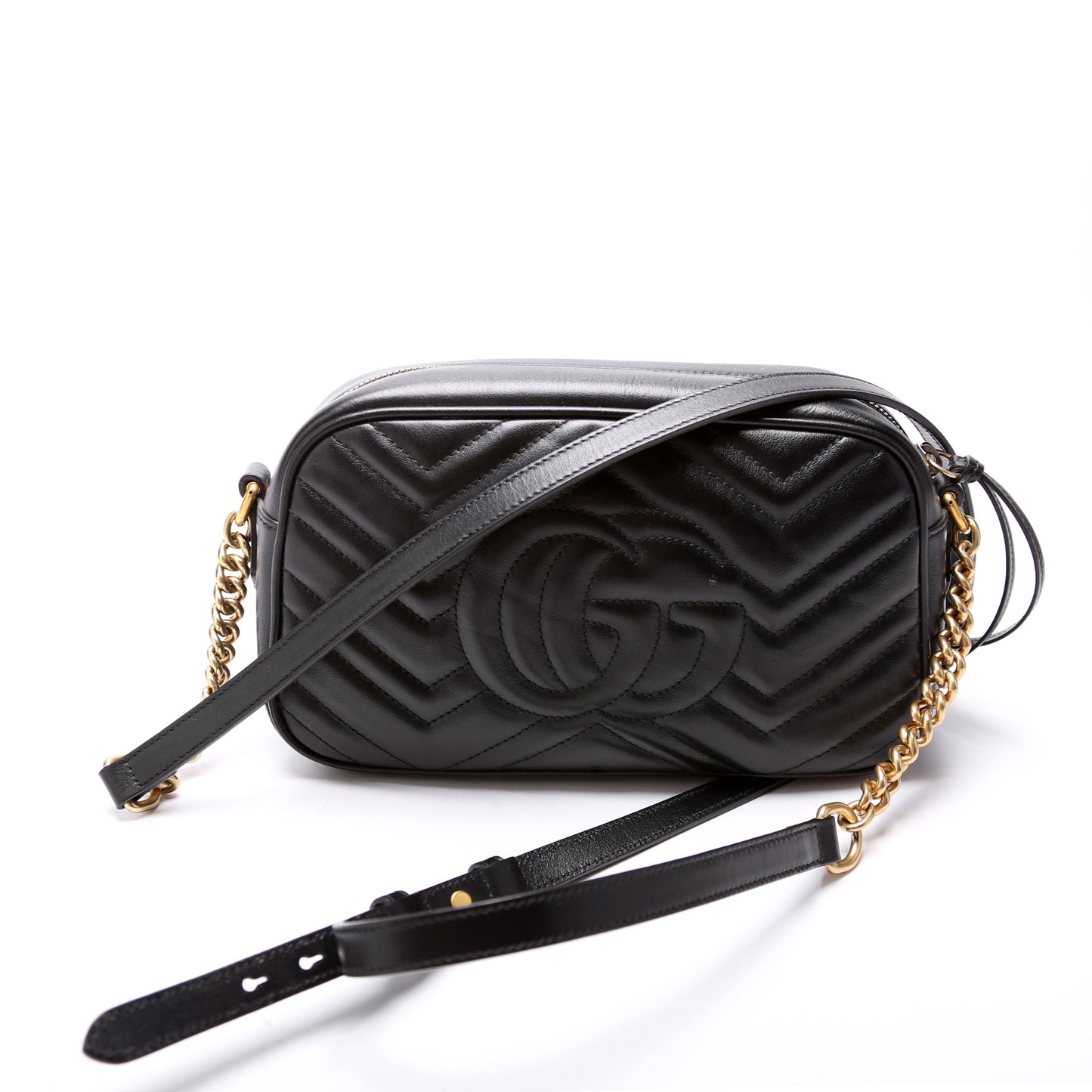 Gucci Marmont Camera Leather Black Small Travel Bag Camera Black