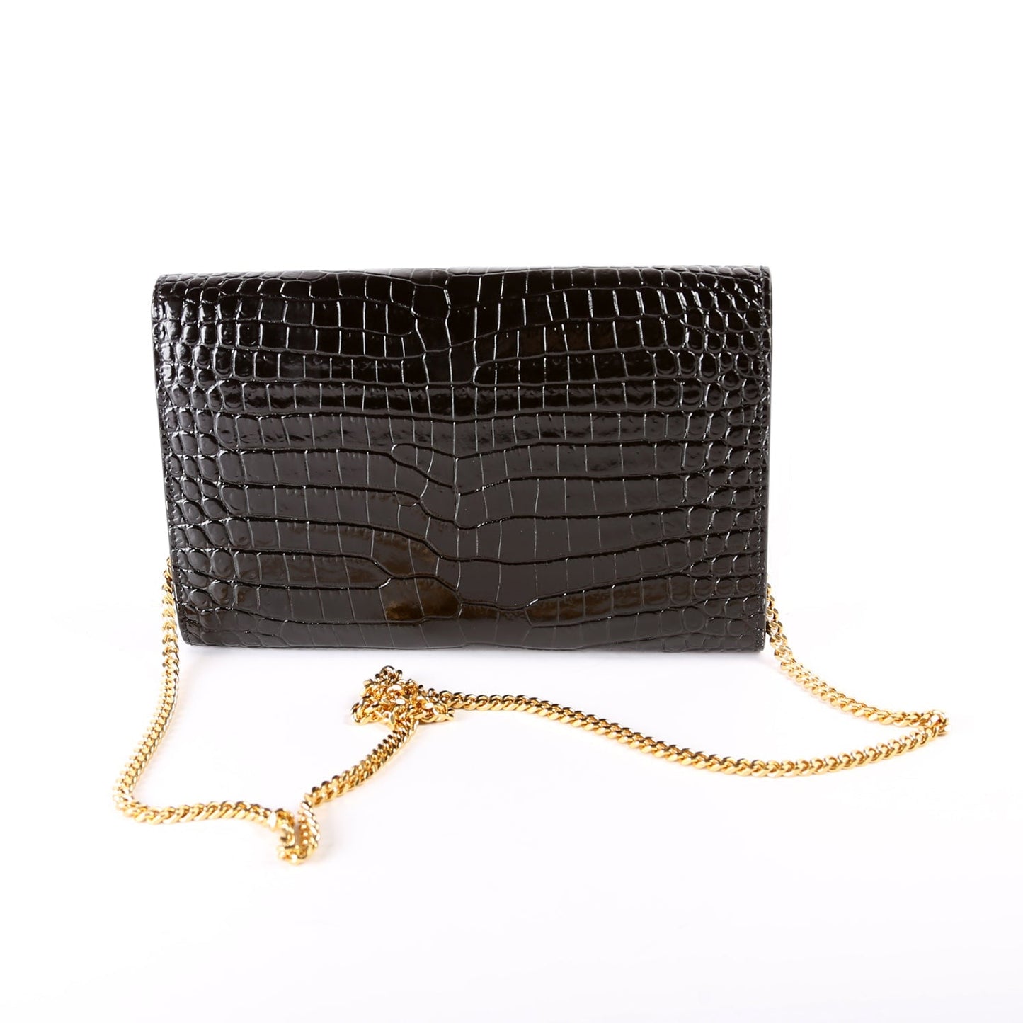 YSL Saint Laurent Saint Laurent Uptown Wallet Croc Embossed Bag Black Chain Travel Bag